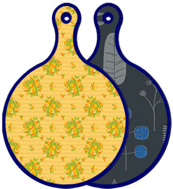 로엠디자인 블루에디션 양면 원형 서빙도마 보드 오렌지넝쿨로즈, 감색나무라인, 1개