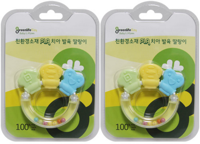 그린라이프 회전딸랑이겸치발기 2개, 2단계(4~6개월), 혼합 색상