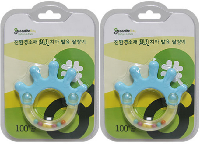 그린라이프 손가락치발기 겸 딸랑이 2p, 2단계(4~6개월), 혼합 색상
