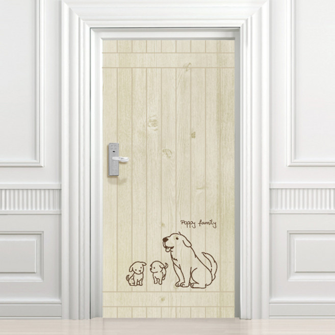 디자인수풀 현관문 시트 뽀삐 패밀리 고급 엠보싱 우드목, 베이지