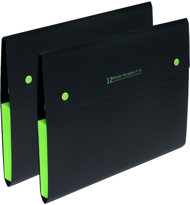 에코청운 PP 12분류 도큐먼트 아코디언파일, 검정, 2개