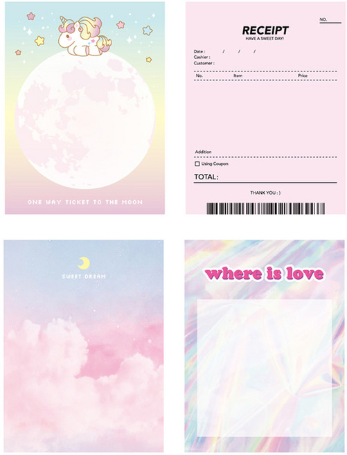 크리스탈팬시 직사각떡메 뜯어 쓰는 메모지 4p, 혼합 색상, 1세트