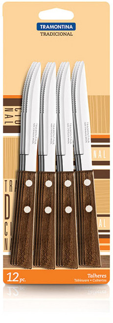 트라몬티나 트레딕셔널 우드핸들 커트러리 테이블나이프, 혼합 색상, 12개