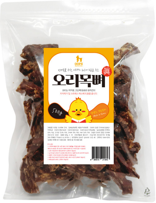 웁스 반려견용 영양간식, 오리목뼈, 500g, 1개