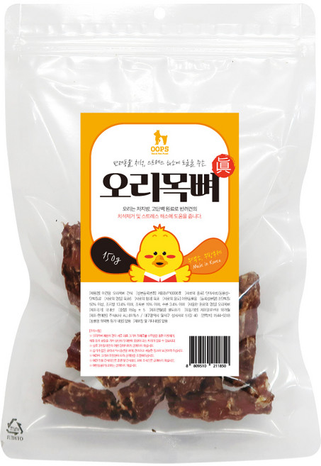 웁스 반려견용 오리목뼈 간식, 오리, 150g, 1개