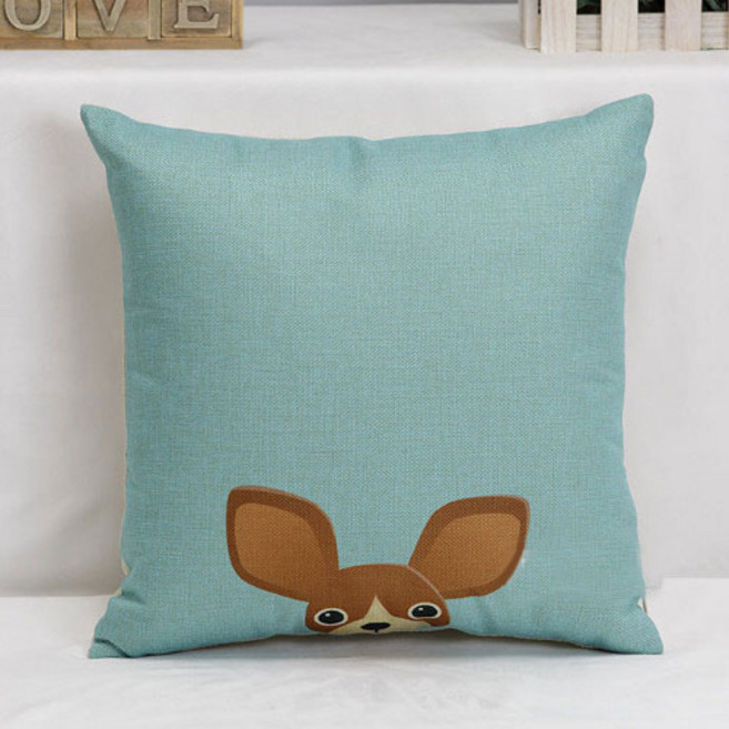 블리코 홈테리어 린넨 귀여운 강아지 쿠션, 스카이