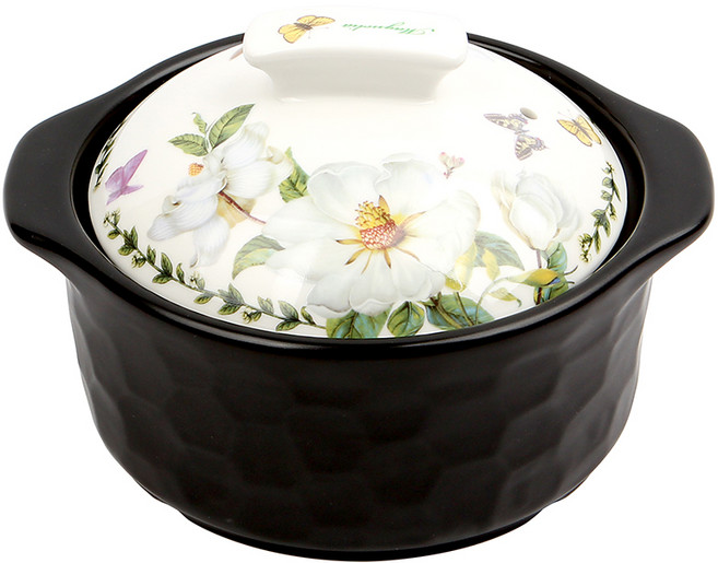 로얄에식스 직사각 손잡이 목련 뚝배기 내열냄비 + 뚜껑, 15.3cm, 1세트