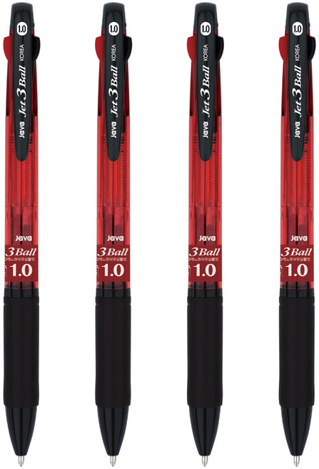 자바펜 제트3볼펜 1.0mm, 레드, 4개