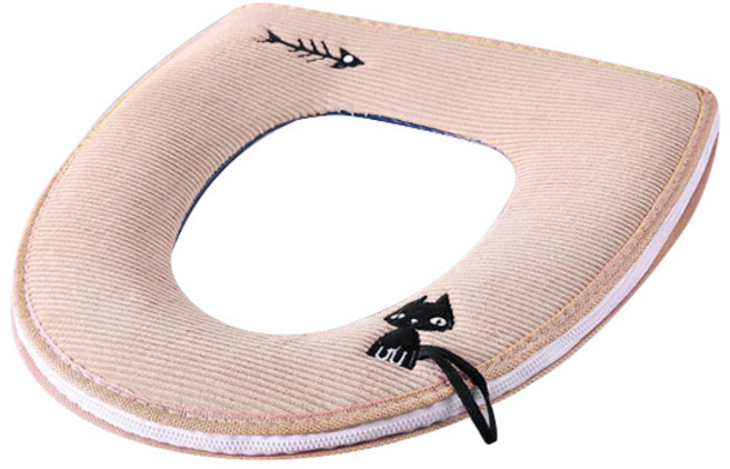 마켓감성 고양이 극세사 변기커버, 베이지, 1개