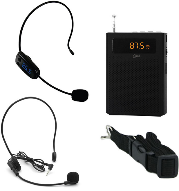 컴스 휴대용 무선 마이크 앰프, WW505, BLACK, 1개