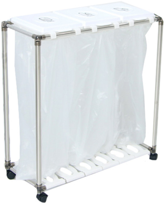 리빙해피 클링 분리수거함 3P, 실버 + 화이트