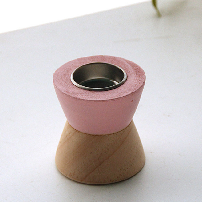 리버그린 컬러 우드 캔들홀더, 핑크