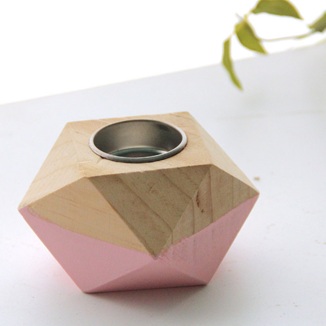 리버그린 컬러 우드 다각 캔들홀더, 핑크