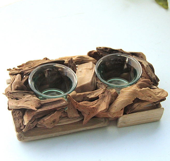 리버그린 유니크 원목 사각캔들홀더 2홀