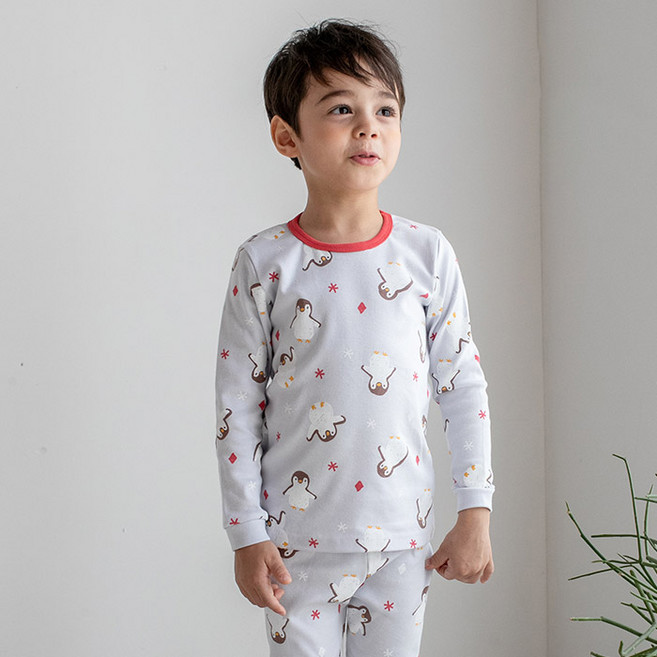 올로미미 남아용 베이비 펭귄 20수 후라이스 실내복 세트