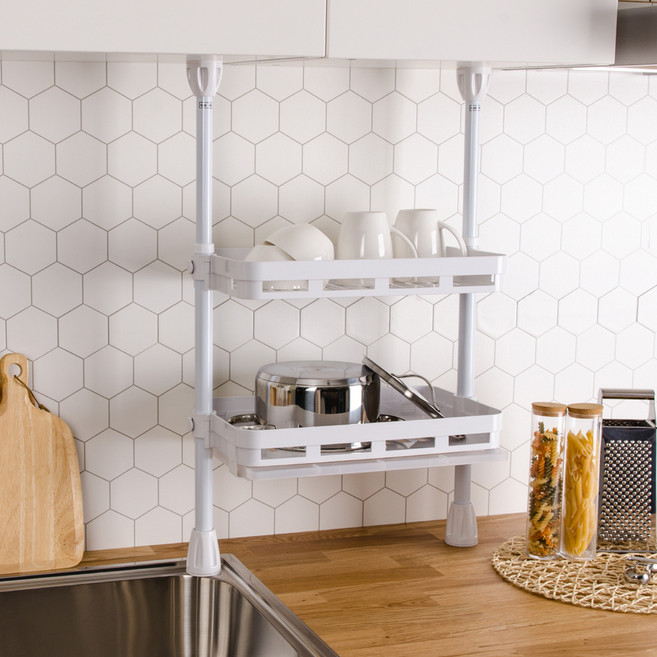 디허브 주방 선반 400, 2단, 화이트, 1개