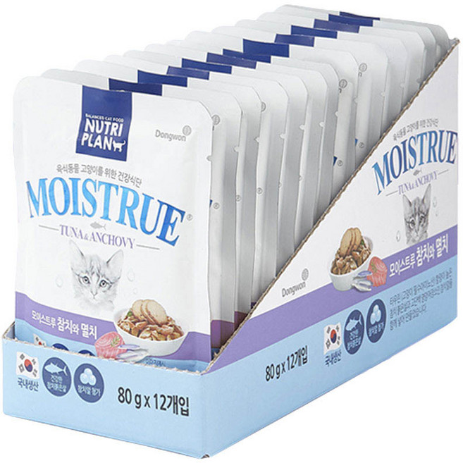 동원뉴트리플랜 고양이 모이스트루 습식 간식, 혼합맛(참치/멸치), 80g, 12개