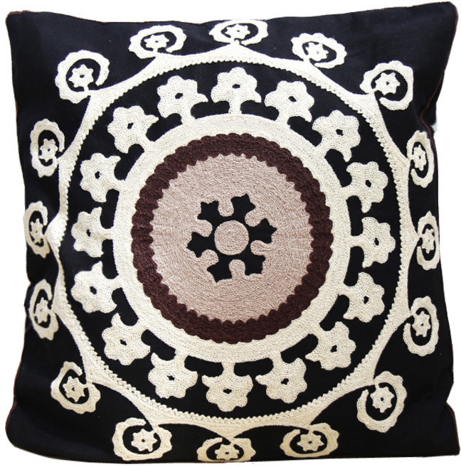 해피툴 컬러풀 자수쿠션 커버 + 솜, 썬블랙