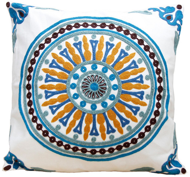 해피툴 컬러풀 자수쿠션 커버 + 솜, 썬블루