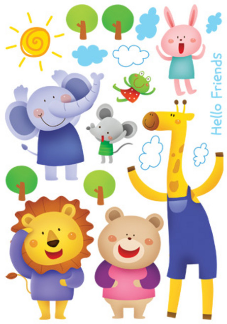 환타스틱스 데코인테리어 스티커 헬로우 프렌즈, 혼합색상, 48 x 67 cm