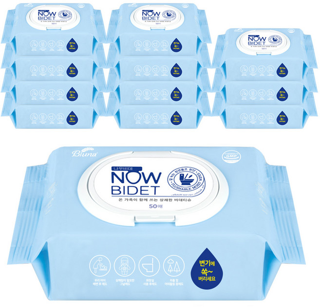 블루나 나우비데 물티슈 캡형, 60g, 50매, 12개