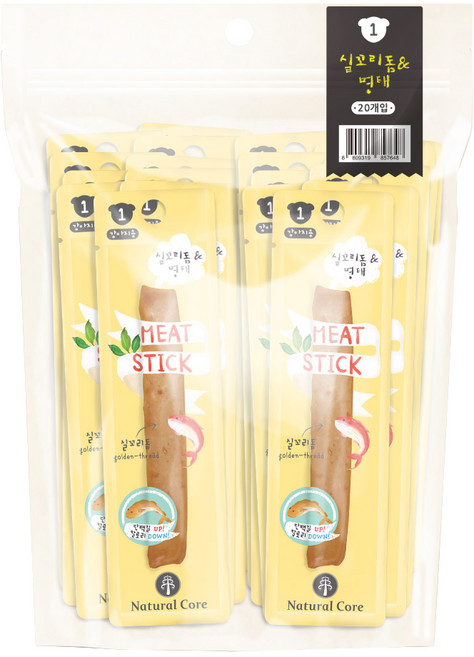 네츄럴코어 강아지 미트스틱, 혼합맛(실꼬리돔/명태), 140g, 20개