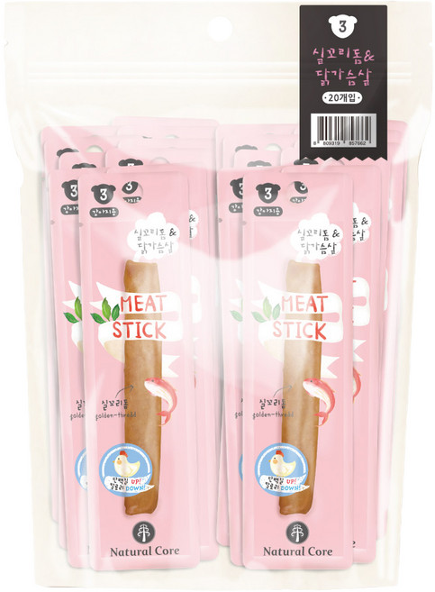 네츄럴코어 강아지 미트스틱, 혼합맛(실꼬리돔/닭가슴살), 140g, 20개