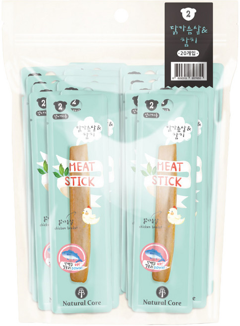 네츄럴코어 강아지 미트스틱, 혼합맛(닭가슴살/참치), 7g, 20개