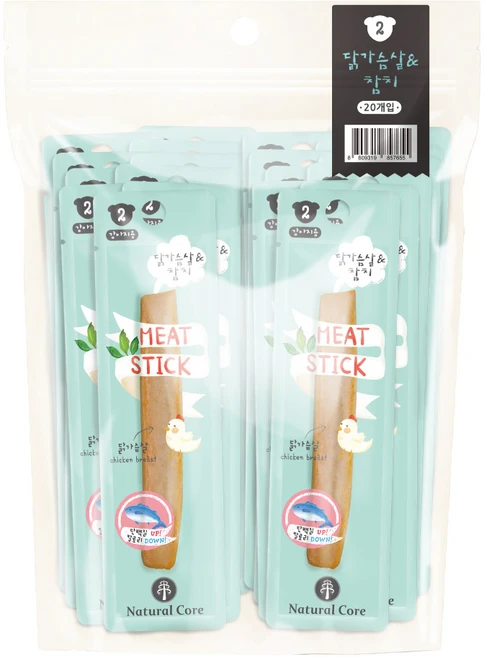 네츄럴코어 강아지 미트스틱, 혼합맛(닭가슴살/참치), 7g, 20개 - 쿠팡
