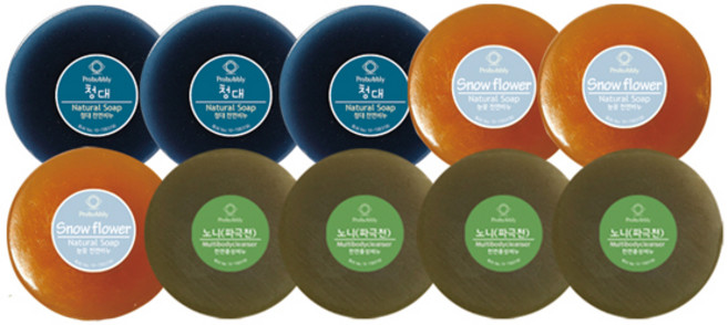 프로버블리 프리미엄 중성비누 10p 세트 1100g 노니 4p + 눈꽃 3p + 청대 3p, 1세트