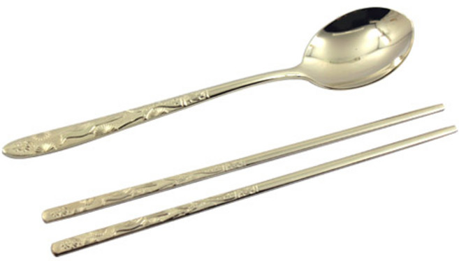 리빙 스텐 어린이 송학소 수저 세트, 1세트, 숟가락 + 젓가락