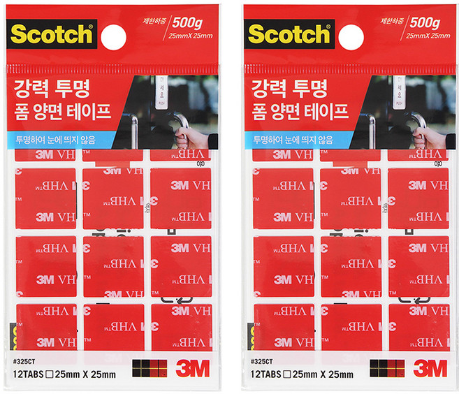 스카치 3M 강력 투명 폼 양면테이프 325CT 25 x 25mm 12p, 2개