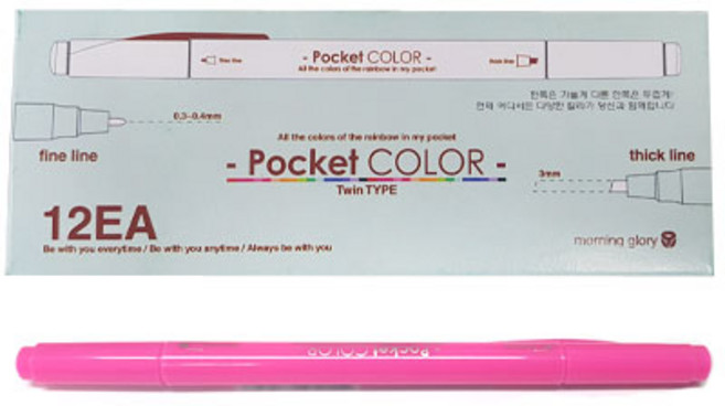 모닝글로리 700 포켓칼라펜 양면, 체리핑크, 12개