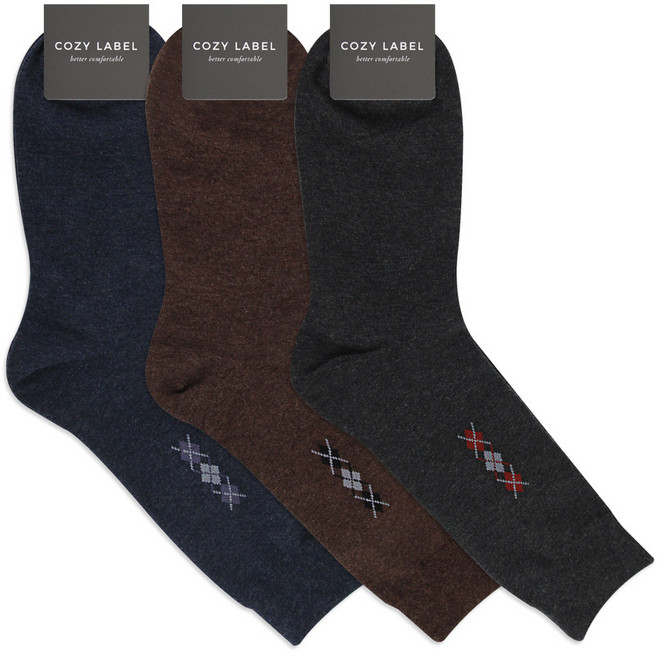 코지라벨 남성용 다이아 긴목 정장 신사양말 3족 세트