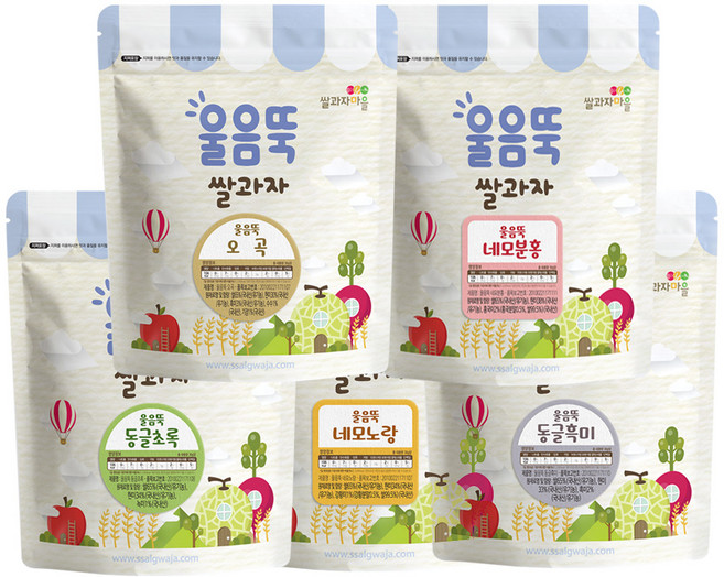 쌀과자마을 울음뚝 쌀과자 5종 세트, 동글초록, 동글흑미, 오곡, 네모노랑, 네모분홍, 1세트