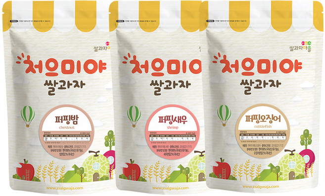 쌀과자마을 처으미야 퍼핑과자 3종세트, D(밤, 새우, 오징어), 1세트, 50g