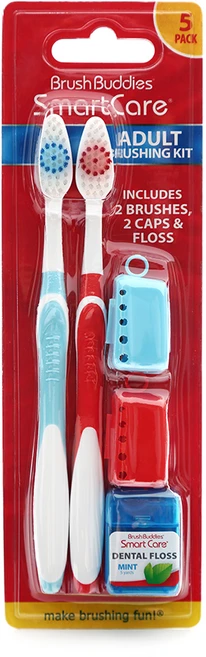 브러쉬버디즈 스마트케어 칫솔세트 칫솔 2p + 칫솔캡 2p + 치실, 1세트 - 쿠팡