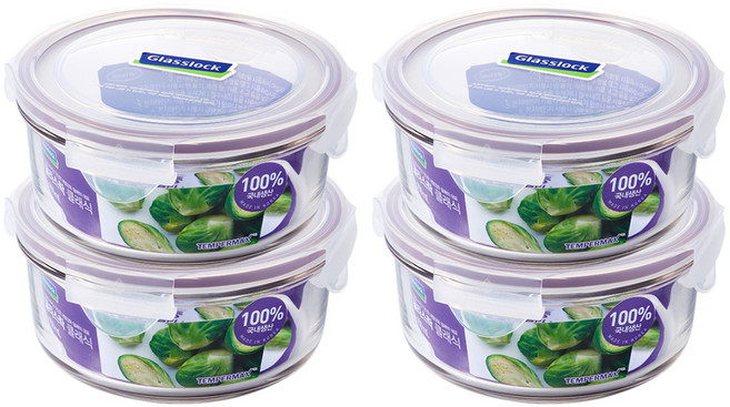 글라스락 퍼플에디션 원형 밀폐용기, 4개, 950ml