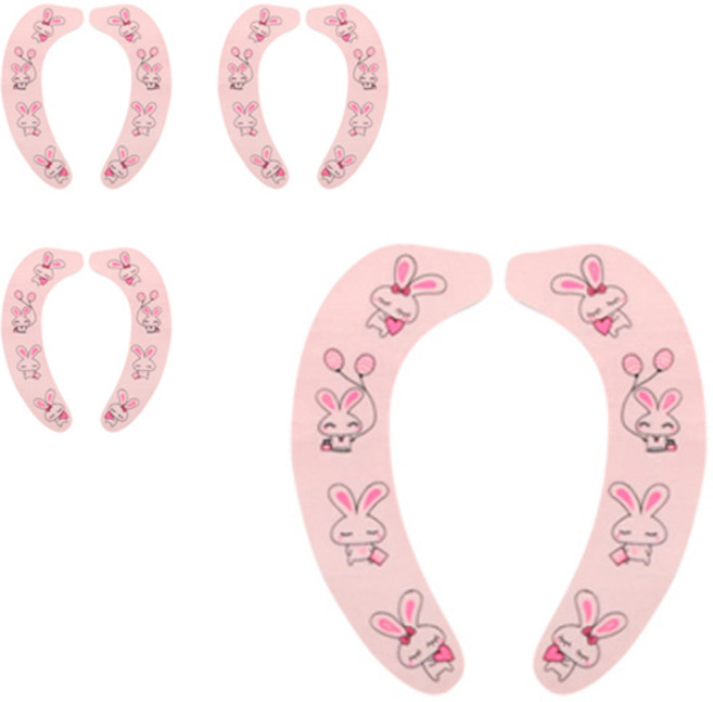 블럭마트 욕실 변기시트 S, 핑크 토끼, 4개입