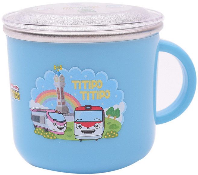 릴팡 띠띠뽀띠띠뽀 안전핸들 논슬립 뚜껑 스텐컵 TI4731, 혼합 색상, 1개