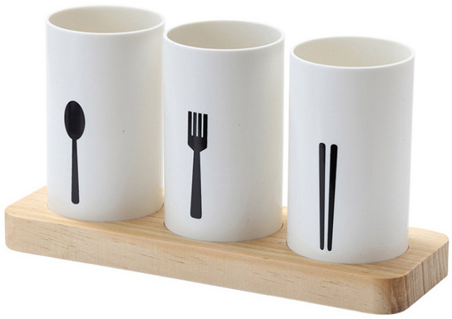 리빙듀오 3구 북유럽 수저통, 화이트, 1개