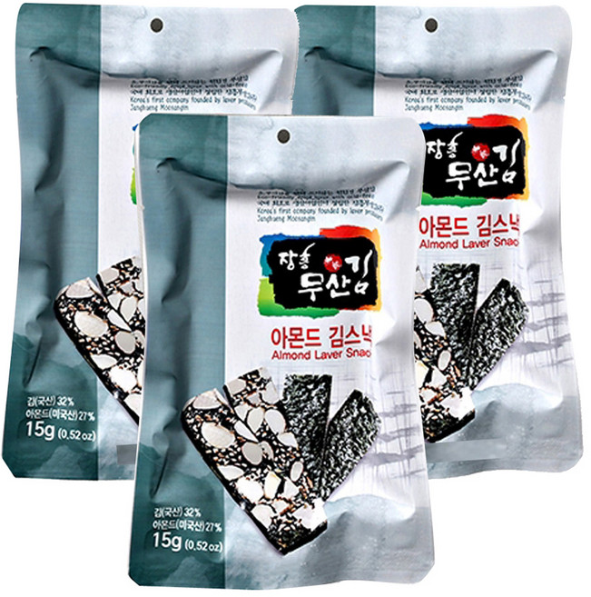 장흥무산김 마른안주 아몬드 스낵김, 15g, 3개