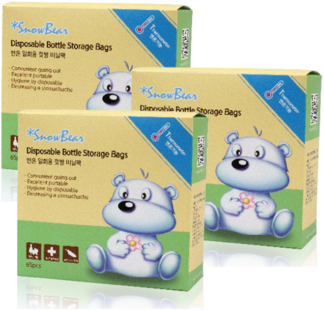 스노우베어 일회용 젖병 변온 비닐팩 250ml, 65개입, 3개