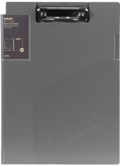 히키스 A4 커버형 클립파일판 레포트, 블랙 클리어, 1개