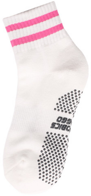 에어로빅 줄 중간양말, 화이트 + 핑크줄, 1개