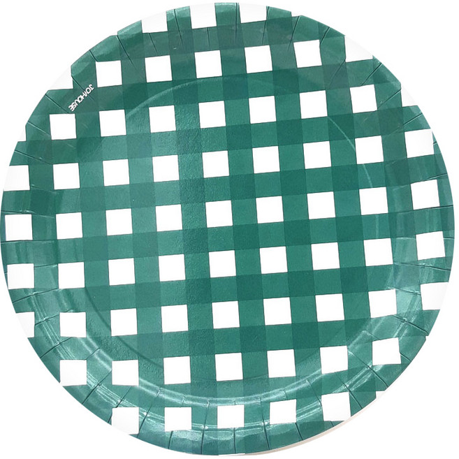 파티피아 체크무늬 일회용접시 그린 18cm, 6개입, 3개
