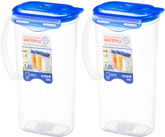 워터풀 손잡이 물병, 혼합색상, 1.8L, 2개