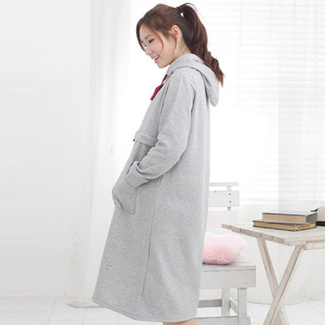 팡팡샵 T긴 기모 후드 롱 수유 원피스