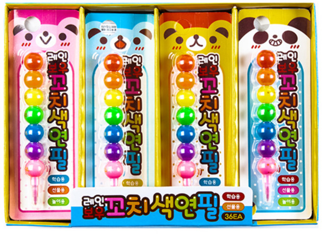 쥬크박스 레인보우 꼬치 색연필 랜덤 발송 36p, 7색, 1세트