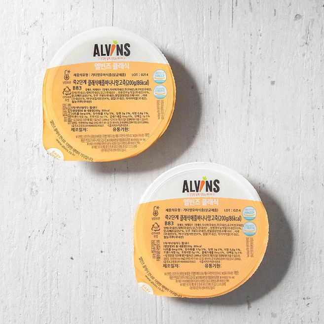 엘빈즈 클래식 이유식 죽 2단계, 200g, 2개, 애플바나나 망고죽